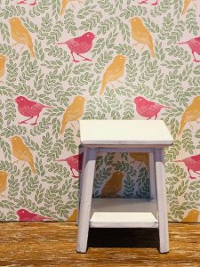 (image for) Dollhouse Scale Model Wallpaper -Pink and Yellow Birds- 3pc Set