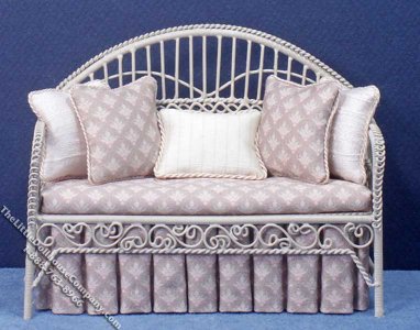 (image for) Miniature Metal Wire Beige and Soft Pink Settee for Dollhouses