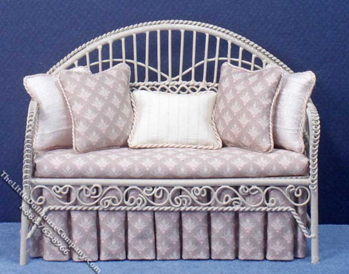 (image for) Miniature Metal Wire Beige and Soft Pink Settee for Dollhouses