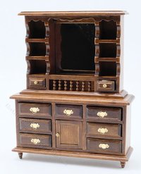 (image for) Miniature Walnut Dresser with Mirror for Dollhouses