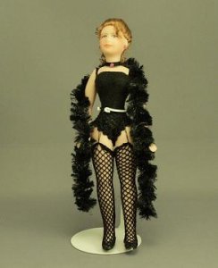 (image for) Lady Doll in Black with Feather Boa by Cindy's Dolls