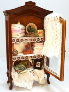 (image for) Miniature Walnut Nursery Linen Cabinet by Judith Blondell