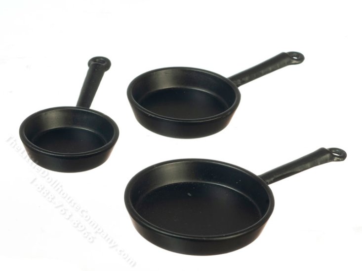 (image for) Miniature 3 Piece Black Frying Pan Set for Dollhouses