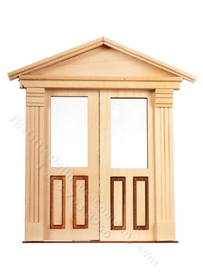 (image for) Dollhouse Unfinished Raised Panel Double Door with Glass