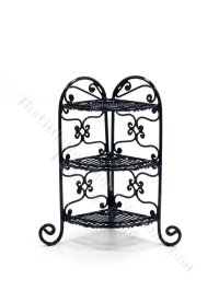 (image for) Miniature Black Wire Corner Plant Stand for Dollhouses