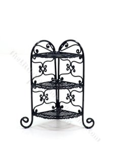 (image for) Miniature Black Wire Corner Plant Stand for Dollhouses