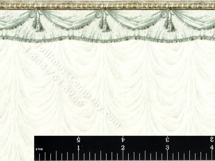(image for) Green Curtain Pattern Wallpaper for Dollhouses