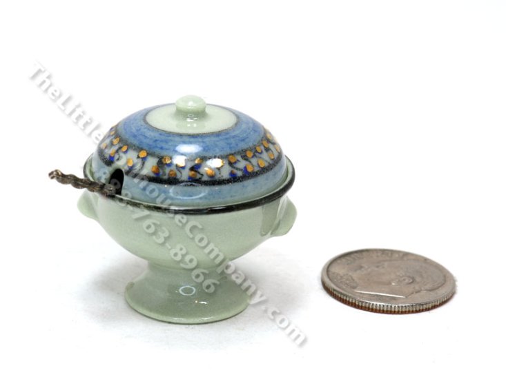 (image for) As Is Vintage Signed Miniature Tureen with Silver Ladle Spoon by Jane Graber