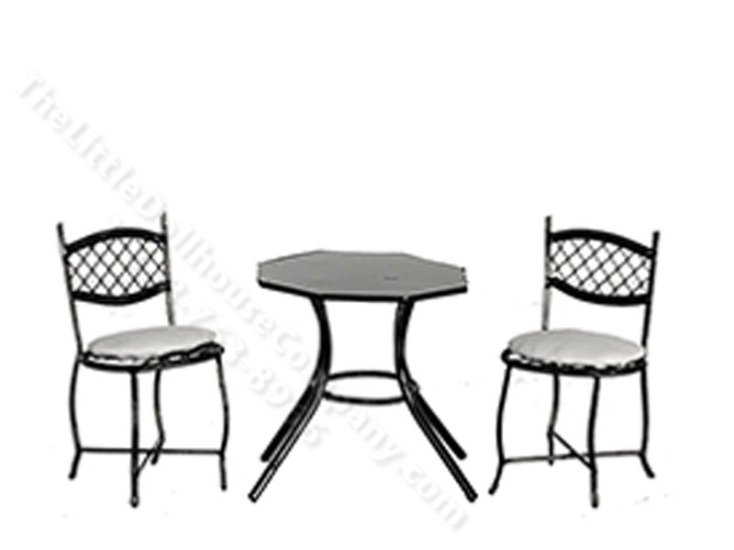 (image for) Dollhouse Miniature Black Wire Small Patio Table and Chairs Set