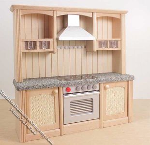 (image for) Miniature Oak Built-In Stove Unit for Dollhouses