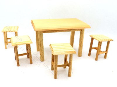 (image for) Miniature Oak Kitchen Table with Stools