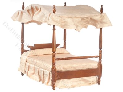 (image for) Miniature Walnut Canopy Bed For Dollhouses