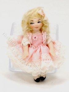 (image for) Miniature Porcelain Doll in White Lace and Pink Dress