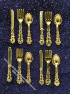 (image for) Miniature 12 Piece Gold St Moritz Flatrware Set for Dollhouses