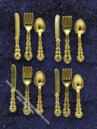 (image for) Miniature 12 Piece Gold St Moritz Flatrware Set for Dollhouses