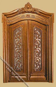 (image for) Miniature Walnut Pollinade Carved Double Door for Dollhouses