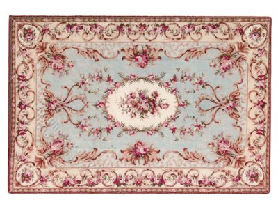(image for) Miniature Medium 'Josie' Rug - Blue and Cream with Pink Roses