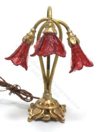 (image for) Miniature Brass Cranberry Triple Tulip Lamp by Jim Pounder