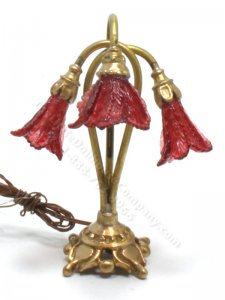 (image for) Miniature Brass Cranberry Triple Tulip Lamp by Jim Pounder