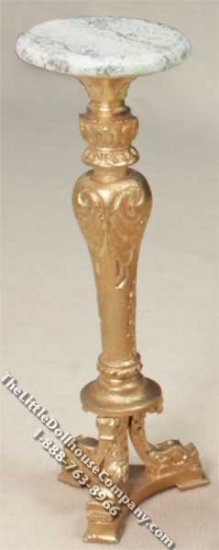 (image for) Miniature Gold Plant Stand with Faux Marble Top for Dollhouses