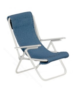 (image for) Miniature Lawn Chair, White with Blue Fabric for Dollhouses