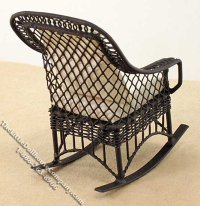 (image for) Miniature Metal Black Rocker w/Beige Cushions for Dollhouses