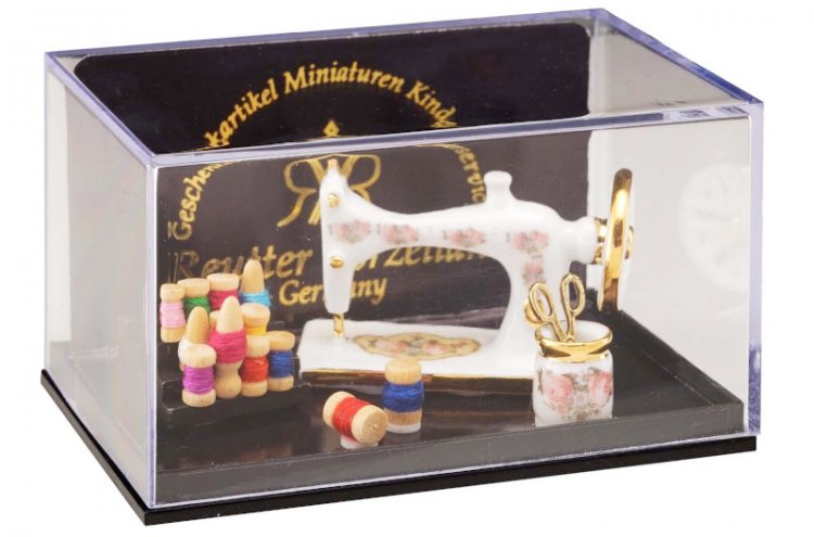 (image for) Miniature Porcelain Sewing Machine with Rack of Thread