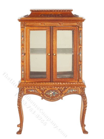 (image for) Miniature Walnut Curio Cabinet for Dollhouses