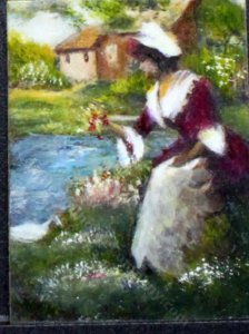 (image for) Miniature Woman by the Stream Painting by Larry Morganti