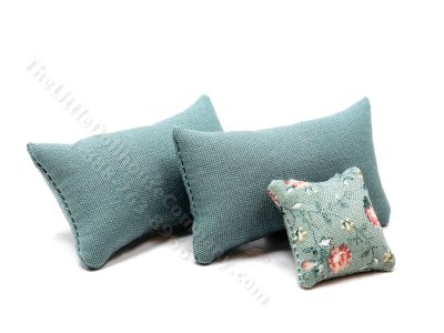 (image for) Miniature Set of Teal Blue Pillows for Dollhouses