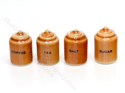 (image for) Miniature Set of 4 Ceramic Dry Good Canisters for Dollhouses