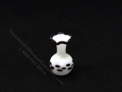 (image for) Dollhouse Scale Model White Black Speckled Glass Vase