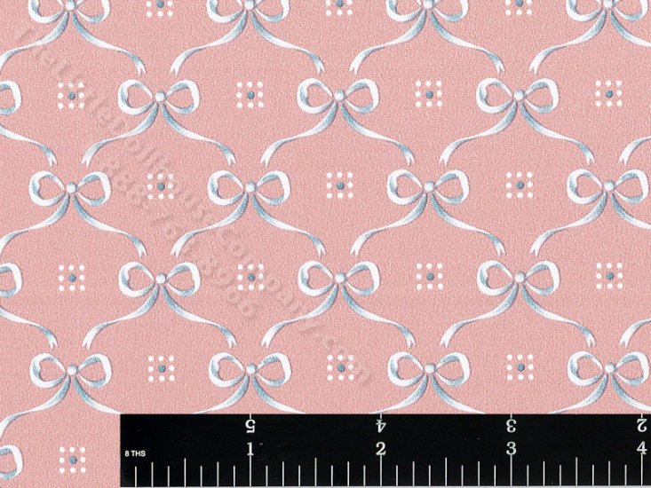 (image for) White Bow on Pink Miniature Wallpaper for Dollhouses