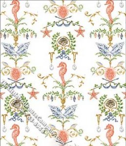 (image for) Dollhouse Scale Model Wallpaper Starfish & Seahorse Pattern
