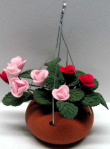 (image for) Miniature Hanging Red & Pink Flowers For Dollhouses