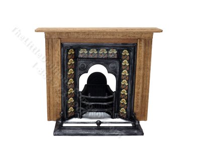 (image for) Miniature Coalbrookdale Tiled Fireplace and Fender Set for Dollhouses - Beige & Brown