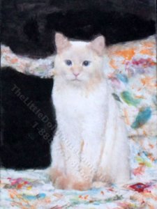(image for) Miniature White Cat on a Bed Painting by Larry Morganti