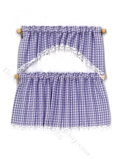 (image for) Miniature Purple Gingham Drapes for Dollhouses
