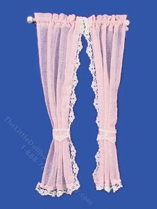 (image for) Miniature Pink Sheer Curtains for Dollhouses