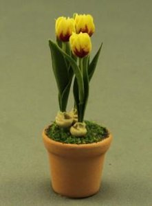 (image for) Dollhouse Miniature Yellow Tulips in Pot