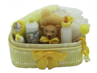 (image for) Miniature Baby Nursery Gift Basket in Yellow for Dollhouses