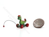 (image for) Miniature Green Dino Pull Toy by Keenderson for Dollhouses