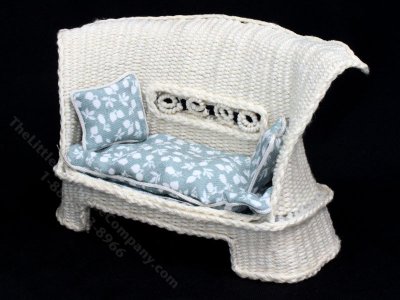 (image for) Miniature Blue and White Wicker Sofa for Dollhouses