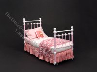 (image for) Miniature Wrought Iron Twin/Single Bed for Dollhouses - Pink