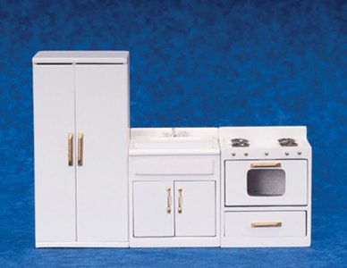 (image for) Dollhouse Miniature White Modern Kitchen Set