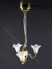 (image for) Miniature 3 Arm White Tulip Chandelier with Wand for Dollhouse