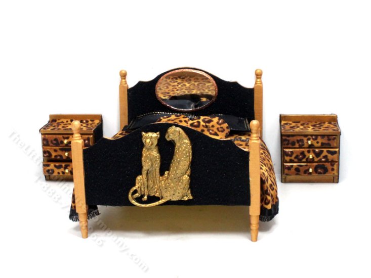 (image for) Miniature 20s Leopard Bedroom Set (3pcs) for Dollhouses