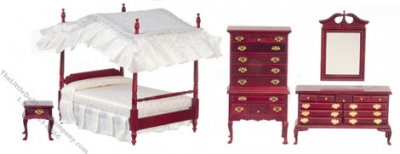 (image for) Miniature Canopy Bedroom Set for Dollhouses