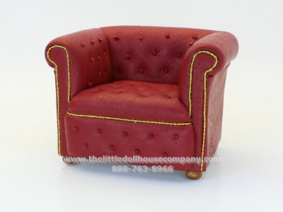 (image for) Dollhouse Miniature Leather Buttoned Arm Chair - Red