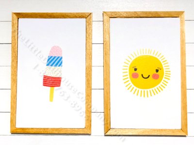 (image for) Miniature Pair Framed Popsicle and Smiling Sun Board Prints